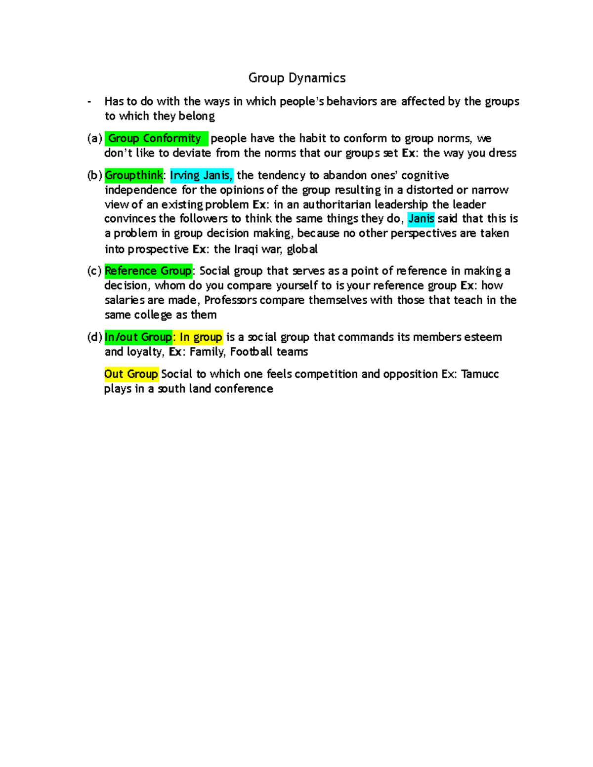 Group Dynamics - Lecture notes 9 - Group Dynamics - Has to do with the ...