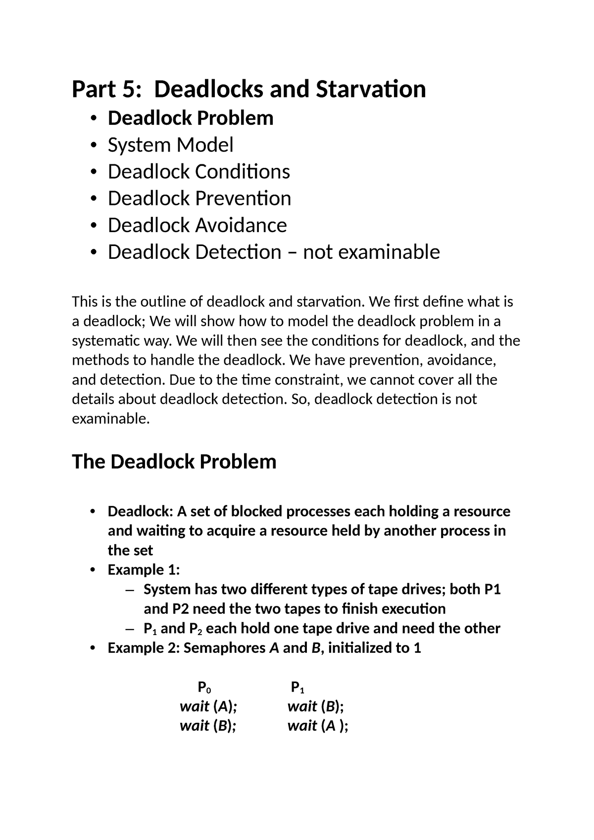 Lecture 5 Deadlocks & Starvation - Part 5: Deadlocks And Starvation ...