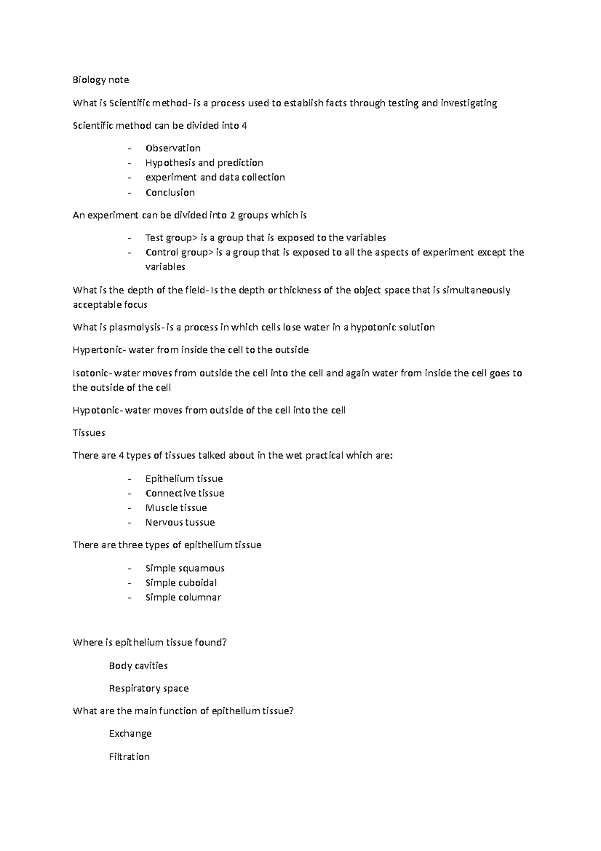 Biology note - Biology note What is Scientific method- is a process ...