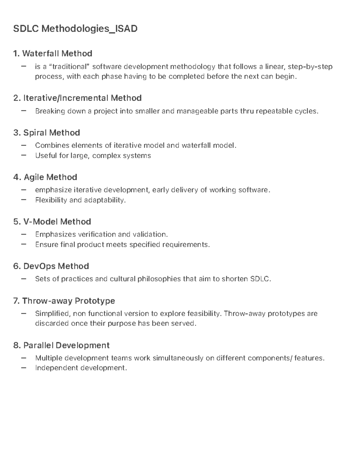 SDLC Methodolaogies ISAD - – – – – – – – – – – – – SDLC Methodologies ...