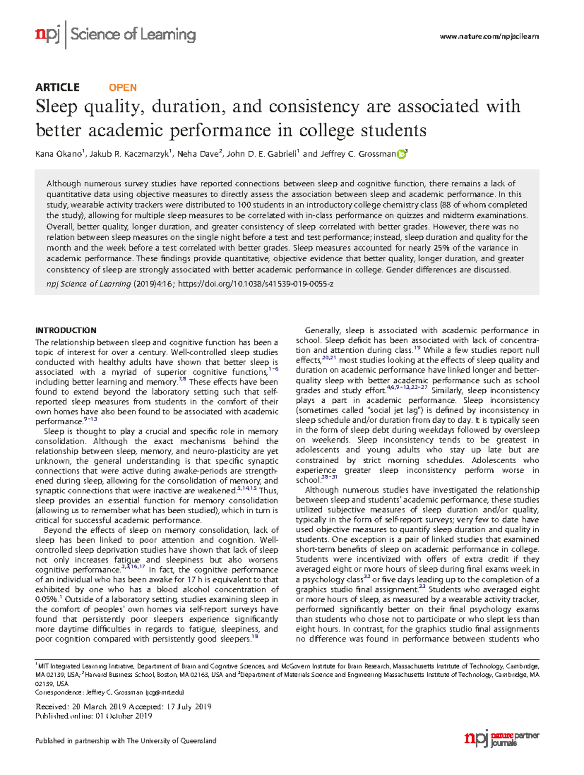 Sleep Quality Duration And Consistency Are Associa - Kaczmarzyk 1 ...