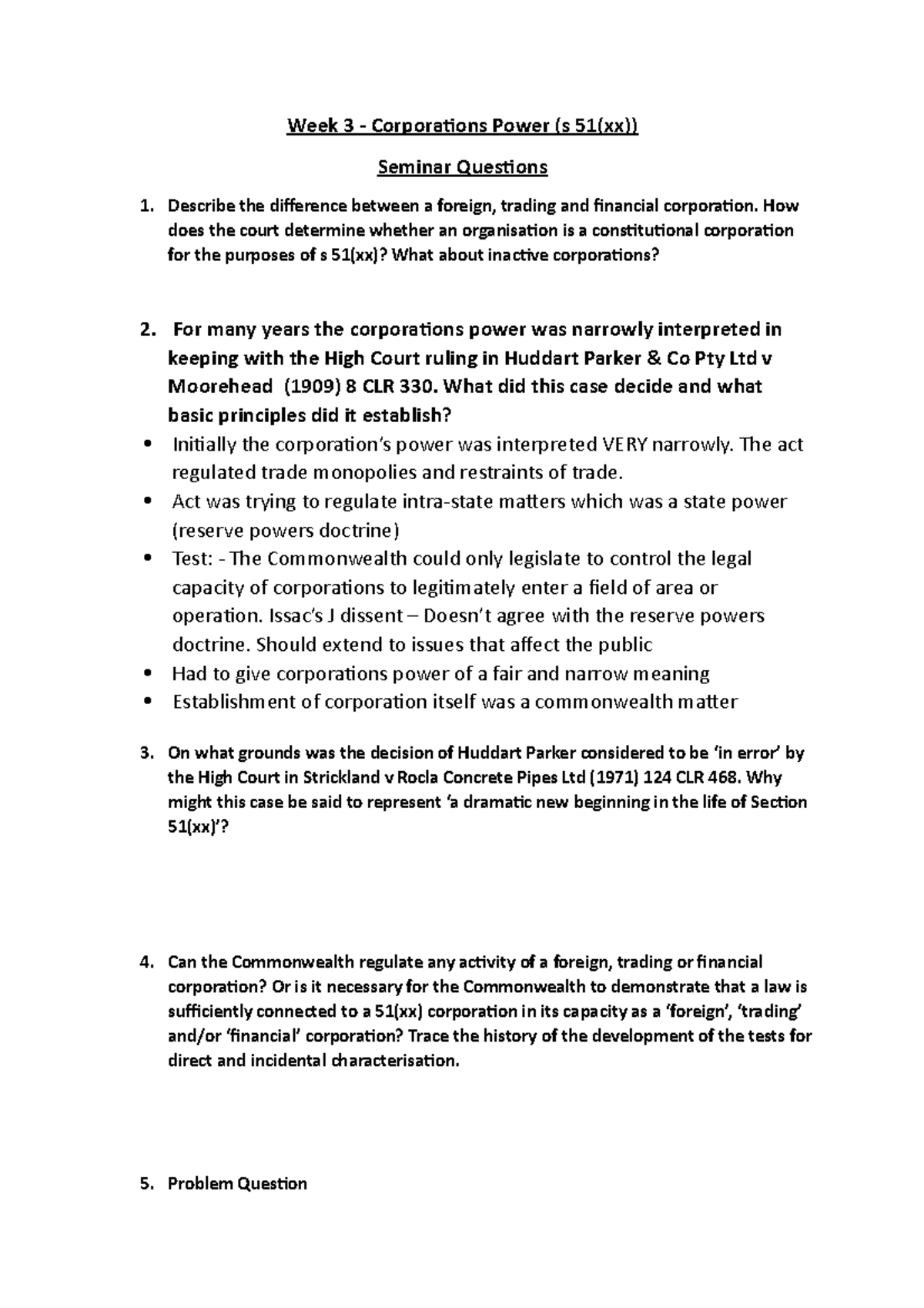 Week 3 Seminar Questions and Answers - Week 3 - Corporations Power (s ...