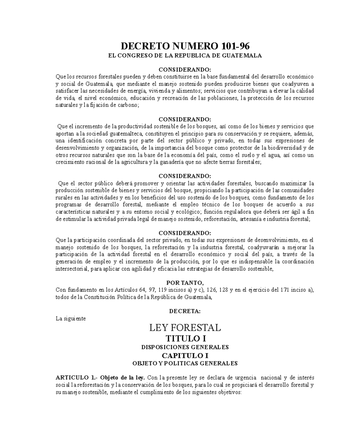 Ley Forestal Y Su Reglamento Decreto Numero 101 El Congreso De La Republica De Guatemala 7963