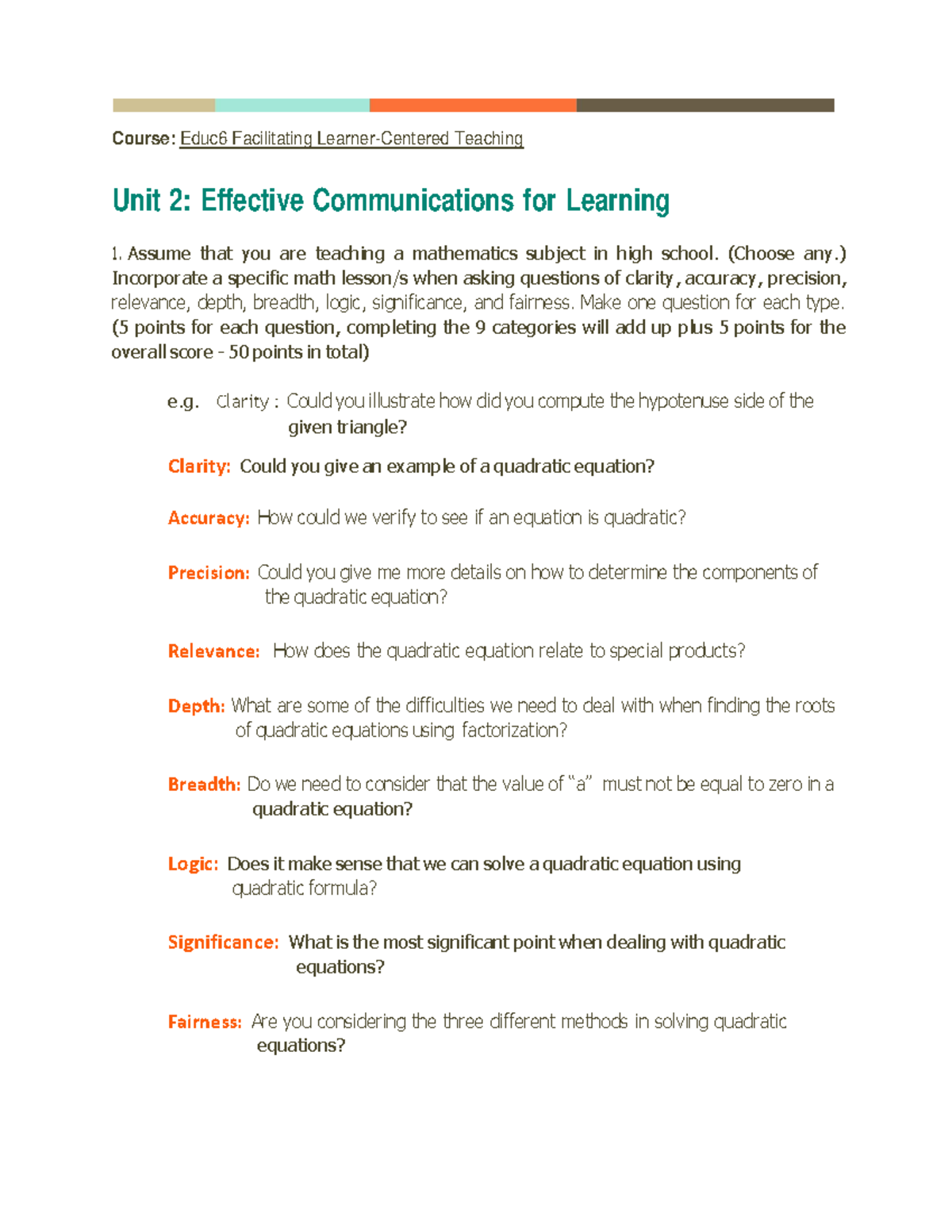 Effective Communications for Learning - (Choose any.) Incorporate a ...