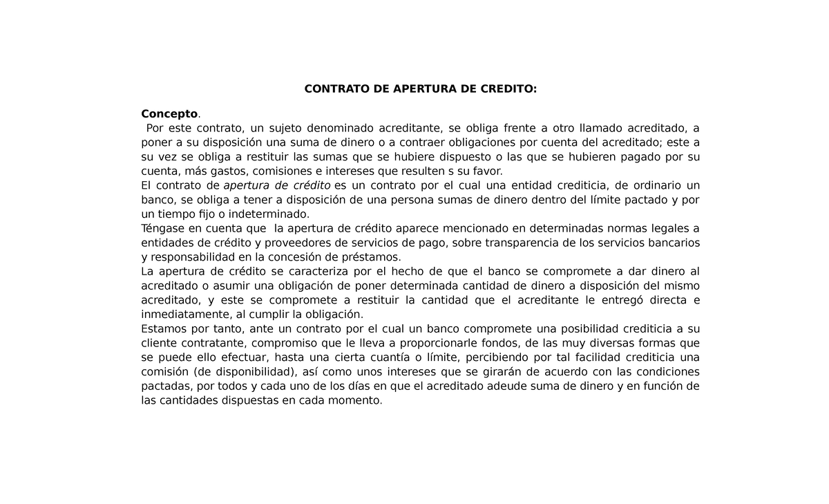 Contrato DE Apertura DE Credito - CONTRATO DE APERTURA DE CREDITO