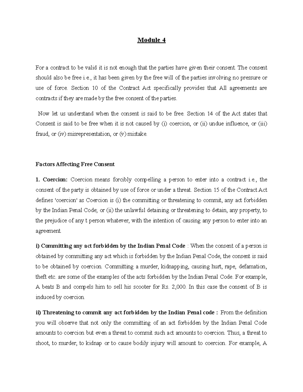 4. Module 4- Class of 06.09.19 to 18 - Module 4 For a contract to be ...