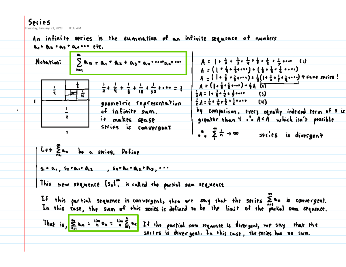 Series - Calculus 3 With Dr. Bu - Important To Consider Notes Due To ...