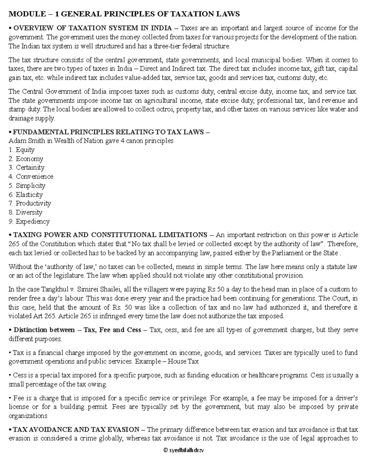 Taxation LAW NOTES - MODULE – 1 GENERAL PRINCIPLES OF TAXATION LAWS ...