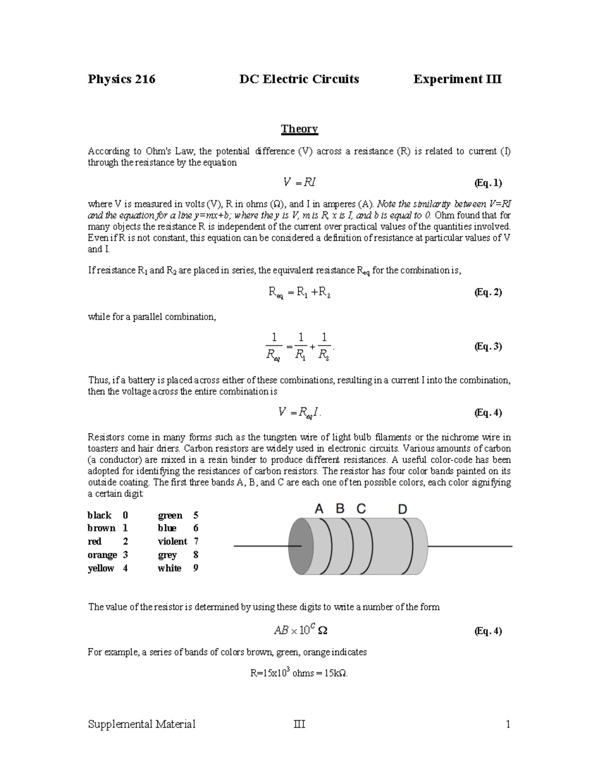 Experiment 34dc Circuits - Physics 216 Dc Electric Circuits Experiment 