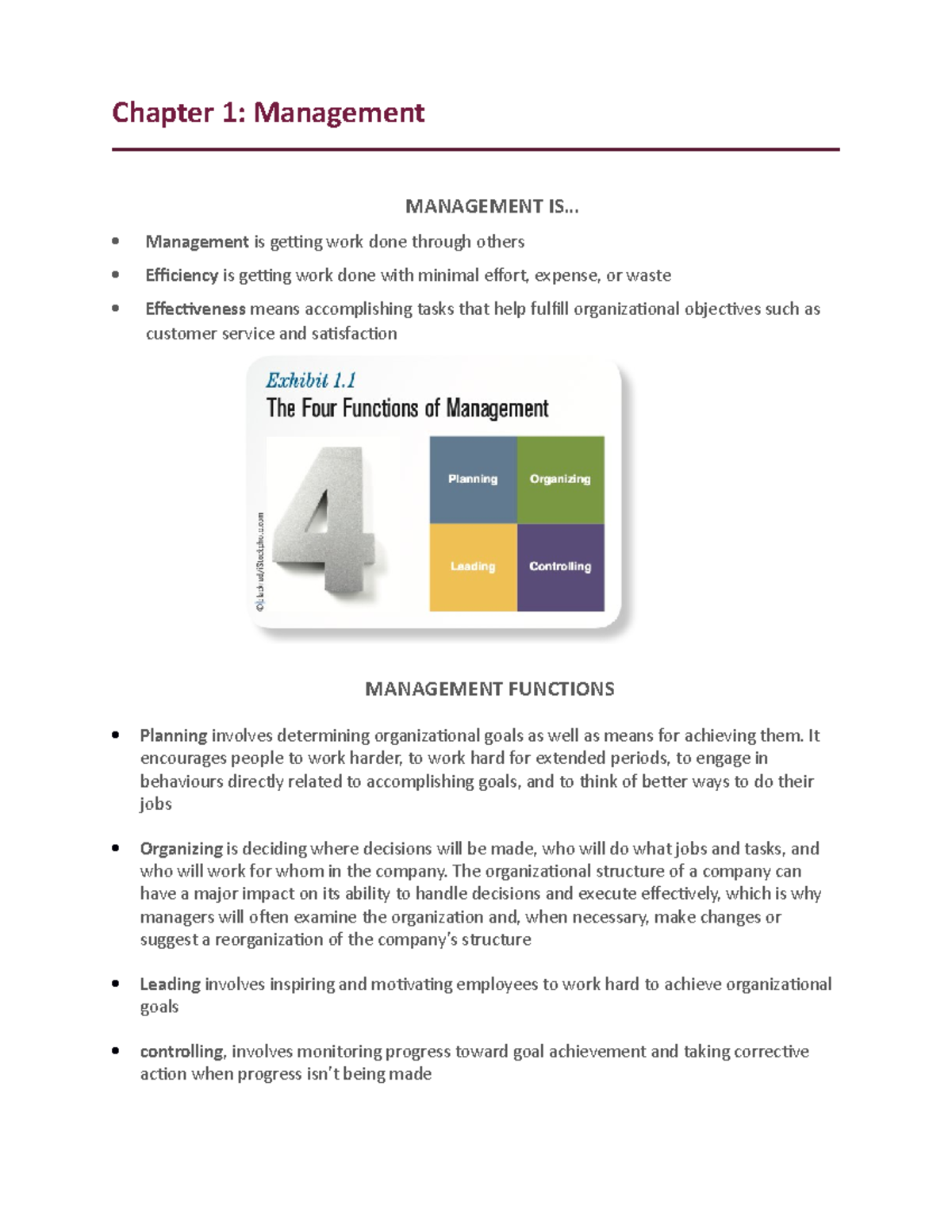 Busa ch 1 - busa notes - Chapter 1: Management MANAGEMENT IS ...