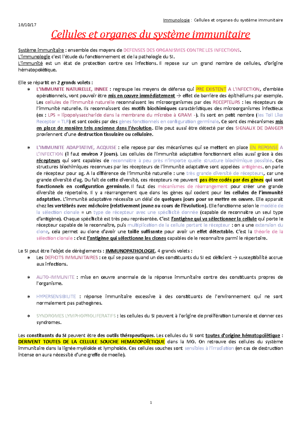 C12 - Cellules et organes du système immunitaire - 18/10/ Cellules et ...