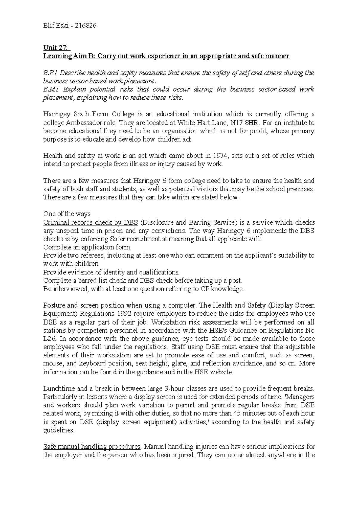 B.P1 and B.M1 (Unit 27) eje e3 j3e3jr3 j Unit 27 Learning Aim B