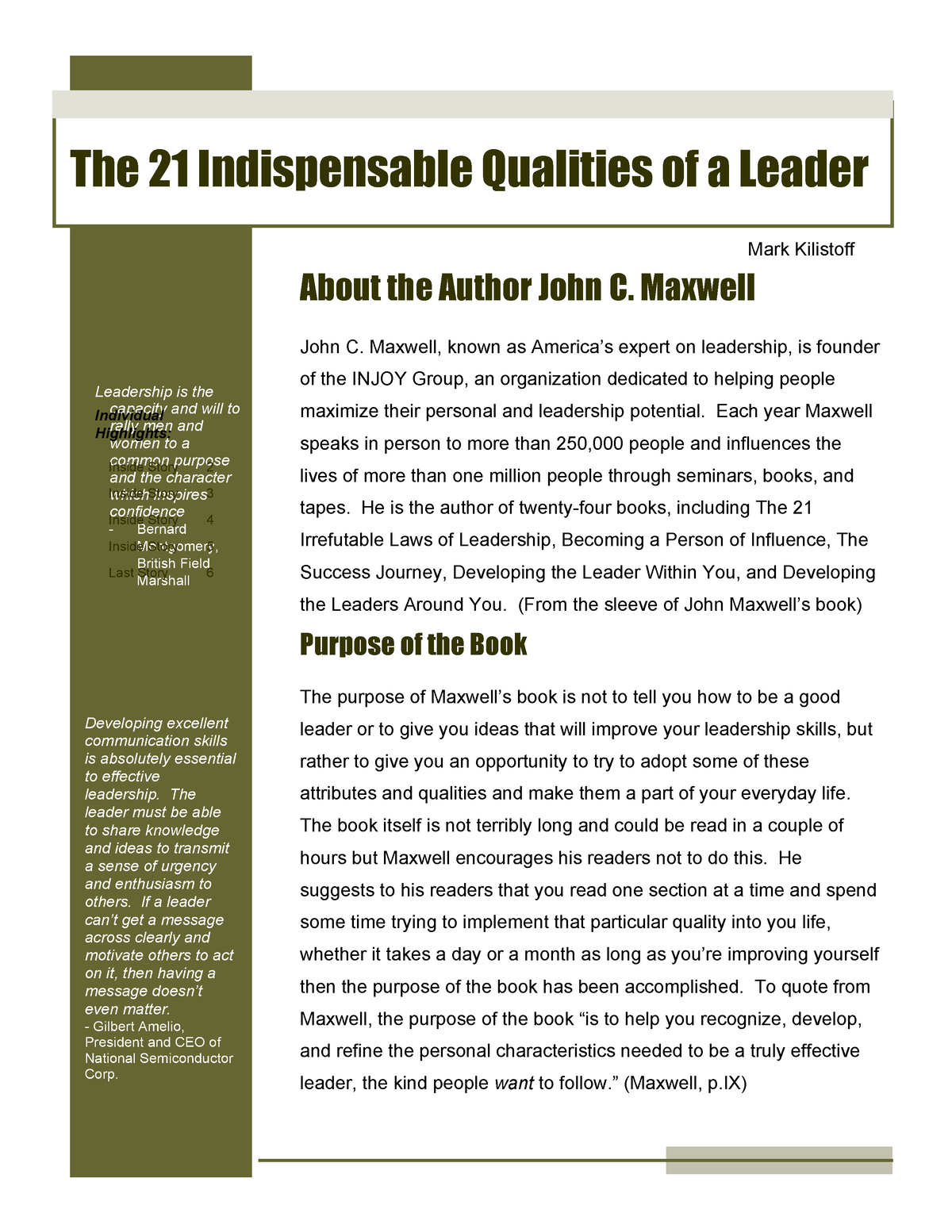 21 Indispensible Qualities Of A Leader The 21 Indispensable Qualities Of A Leader Leadership Is Studocu