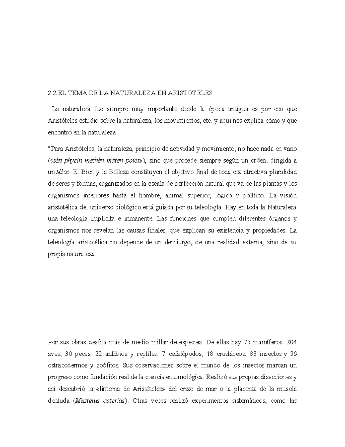 EL TEMA DE LA Naturaleza EN Aristoteles 2 EL TEMA DE LA NATURALEZA EN