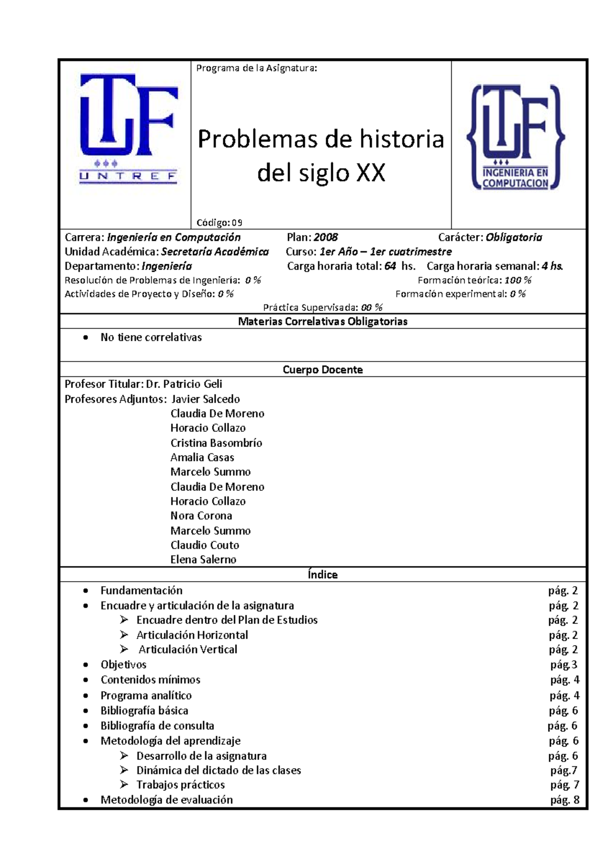 Problemas de historia del siglo XX Plan 2008 - Programa de la ...