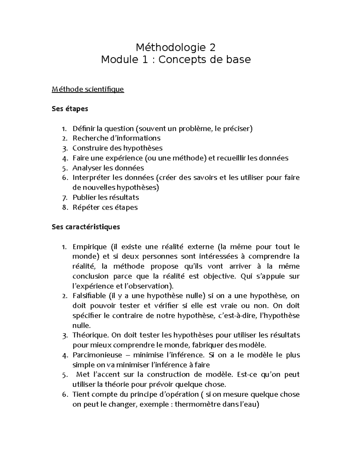 Concepts de base Notes de cours 1 Méthodologie 2 Module 1
