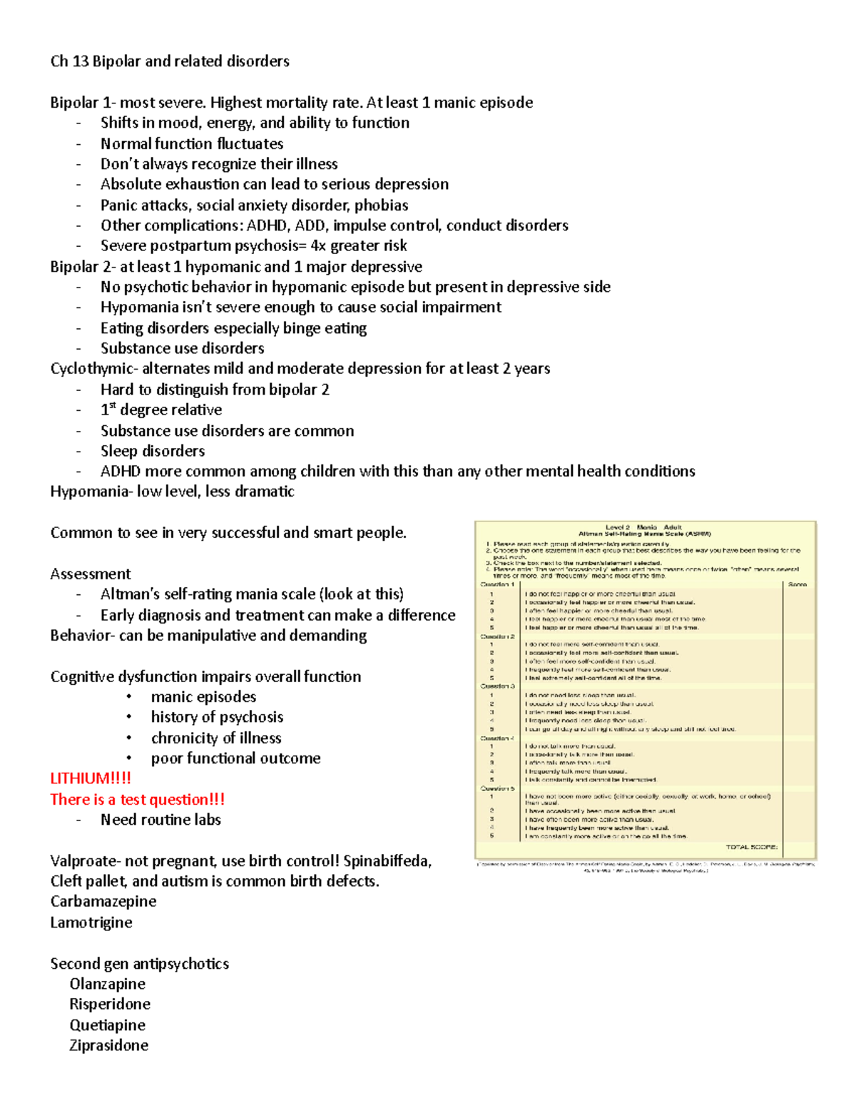 Ch 13 Bipolar and related disorders notes - Ch 13 Bipolar and related ...