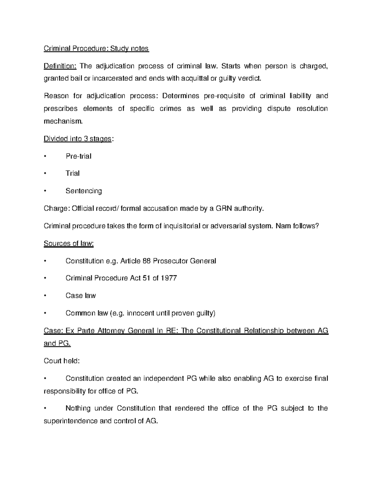 Notes Criminal Procedure Semester 1 Criminal Procedure Study Notes