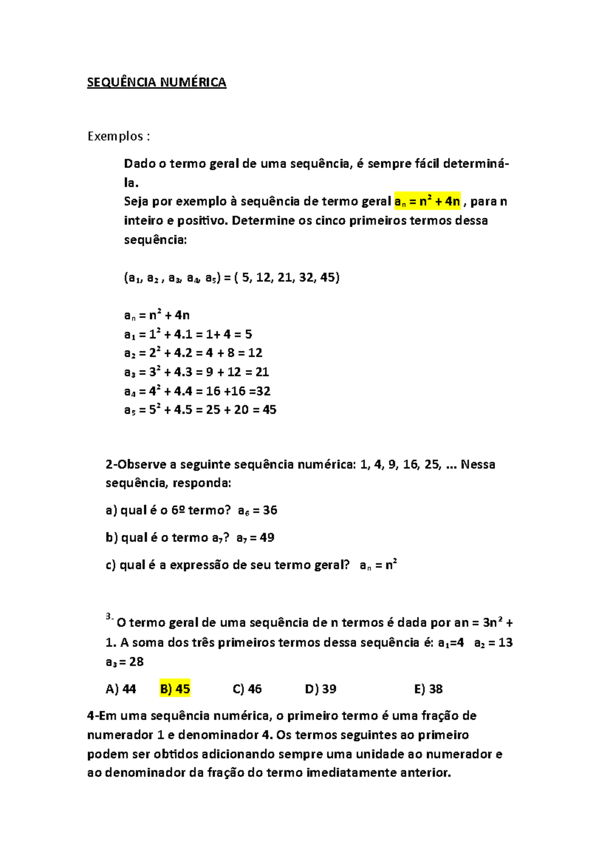 Quiz de matemática sobre Sequência Numérica