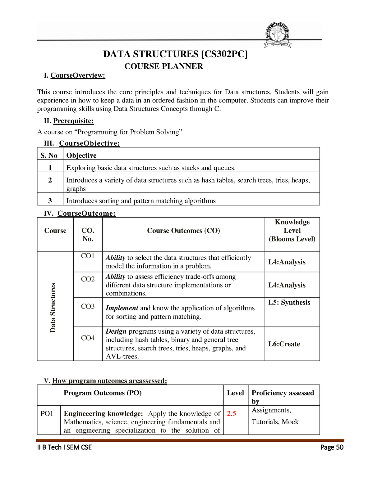 Computer Science And Technology - II B Tech I SEM CSE Page 50 DATA ...