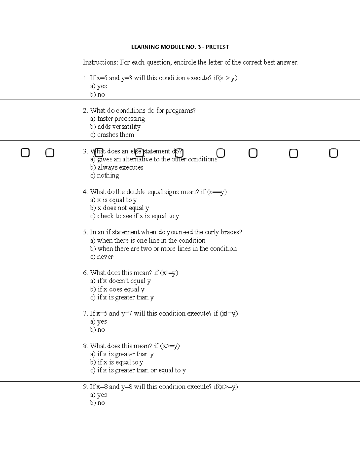 C++ Program Multiple Choice Exercise 2 - LEARNING MODULE NO. 3 ...