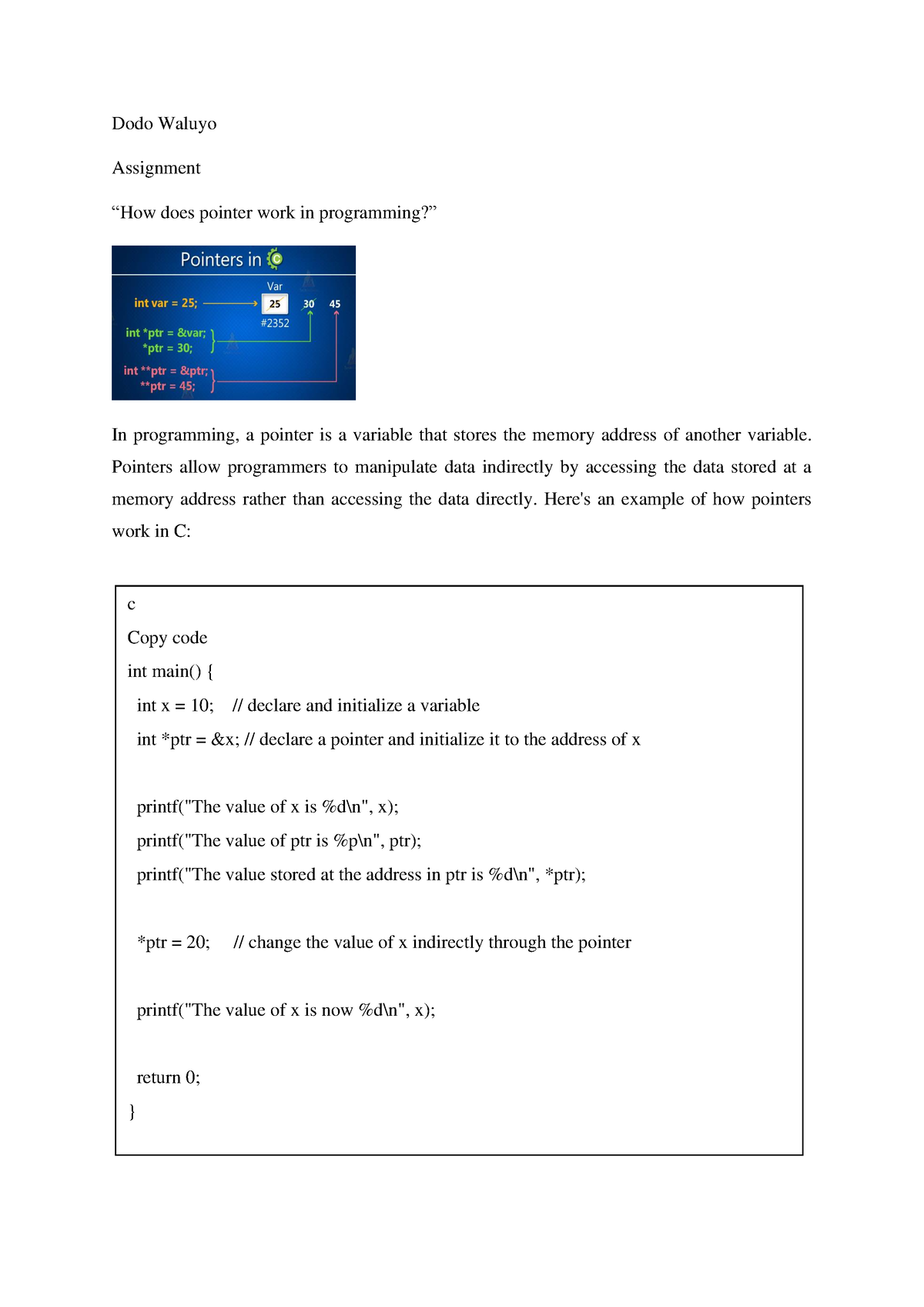 Assignmen Programming Pointer work in program Dodo Waluyo Assignment