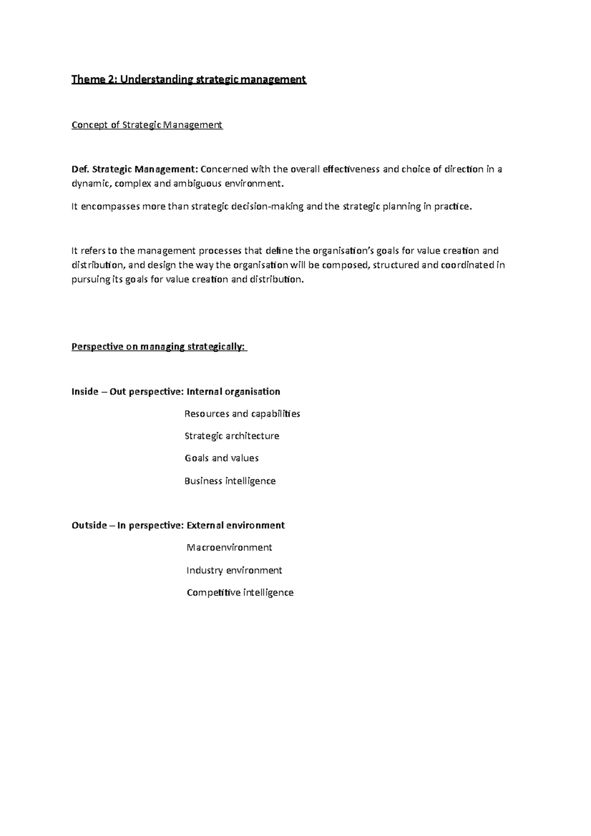Learning Unit 1 Theme 2 concept of strategic management - Theme 2 ...