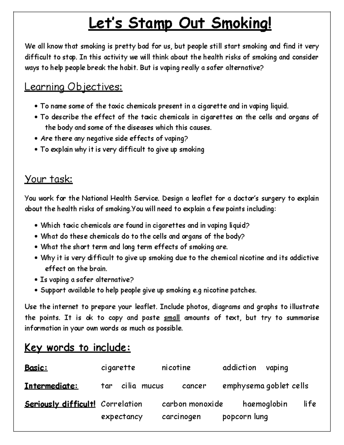 FC smoking vaping leaflet - Let’s Stamp Out Smoking! We all know that ...