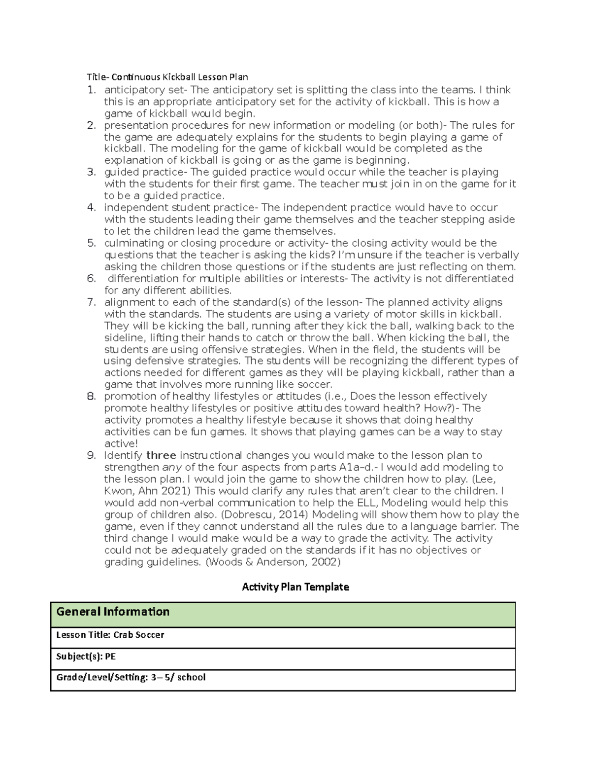 PE Lesson Plan Passing Title Continuous Kickball Lesson Plan