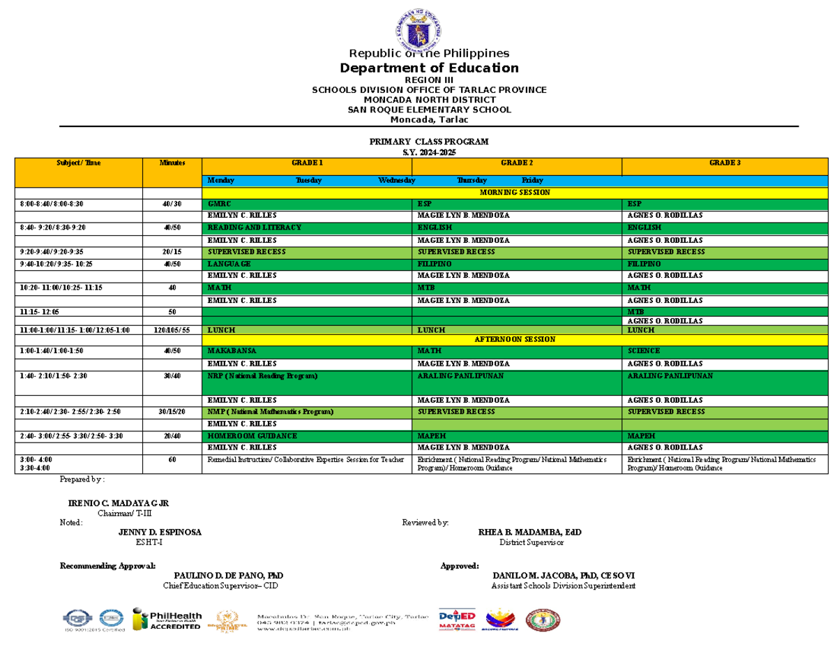 Matatag NEW Primary General Class Program 24'25 Under MAM JEN ...