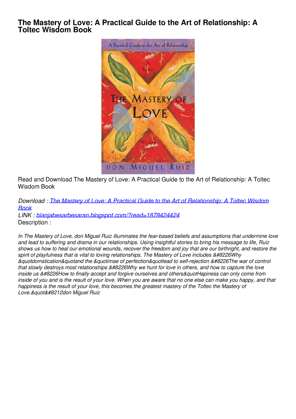 [pdf] Read Free The Mastery Of Love A Practical Guide To The Art Of