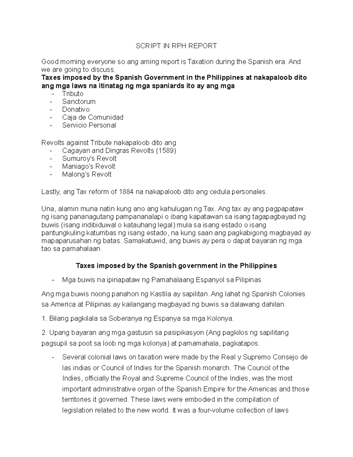 Script IN RPH Report - SCRIPT IN RPH REPORT Good morning everyone so ...
