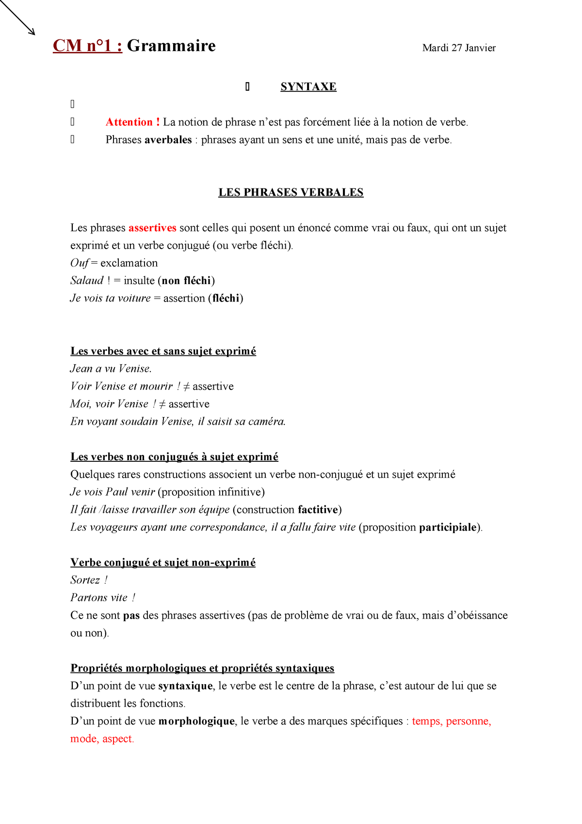 Cm Grammaire S2 Lettres Modernes Licence Studocu