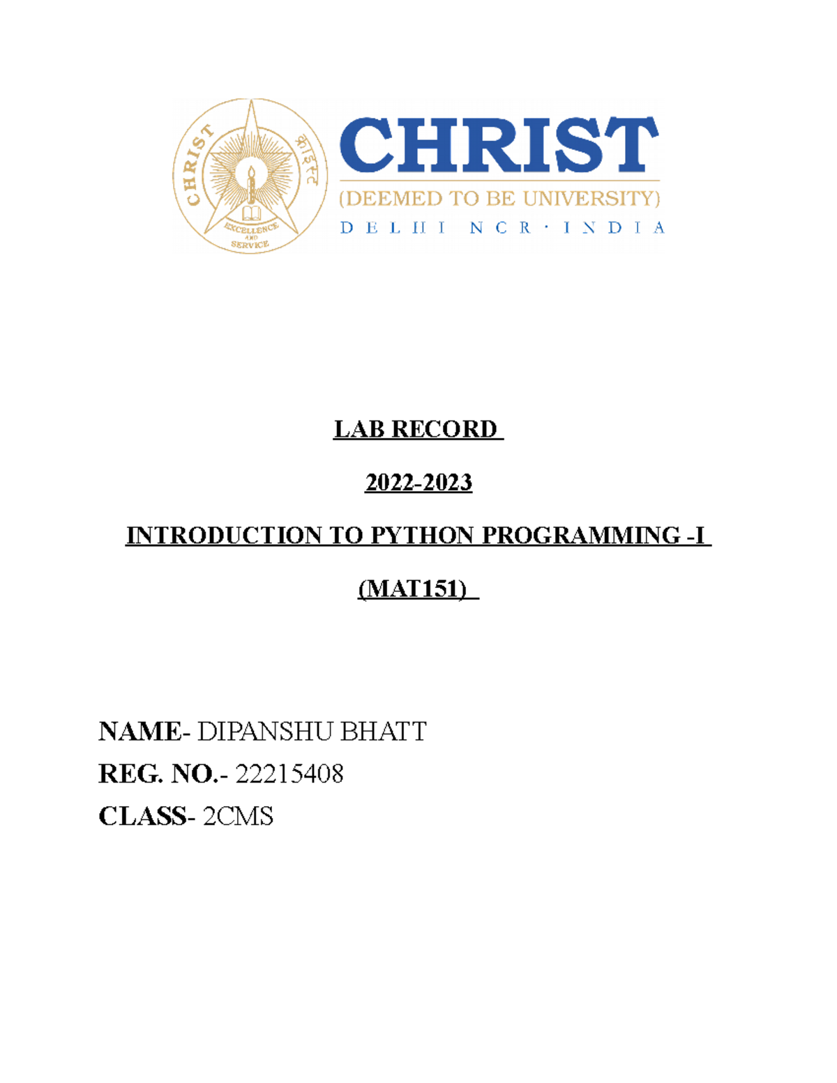 22215408 Dipanshu Bhatt Lab Record - BSc in Computer Science ...