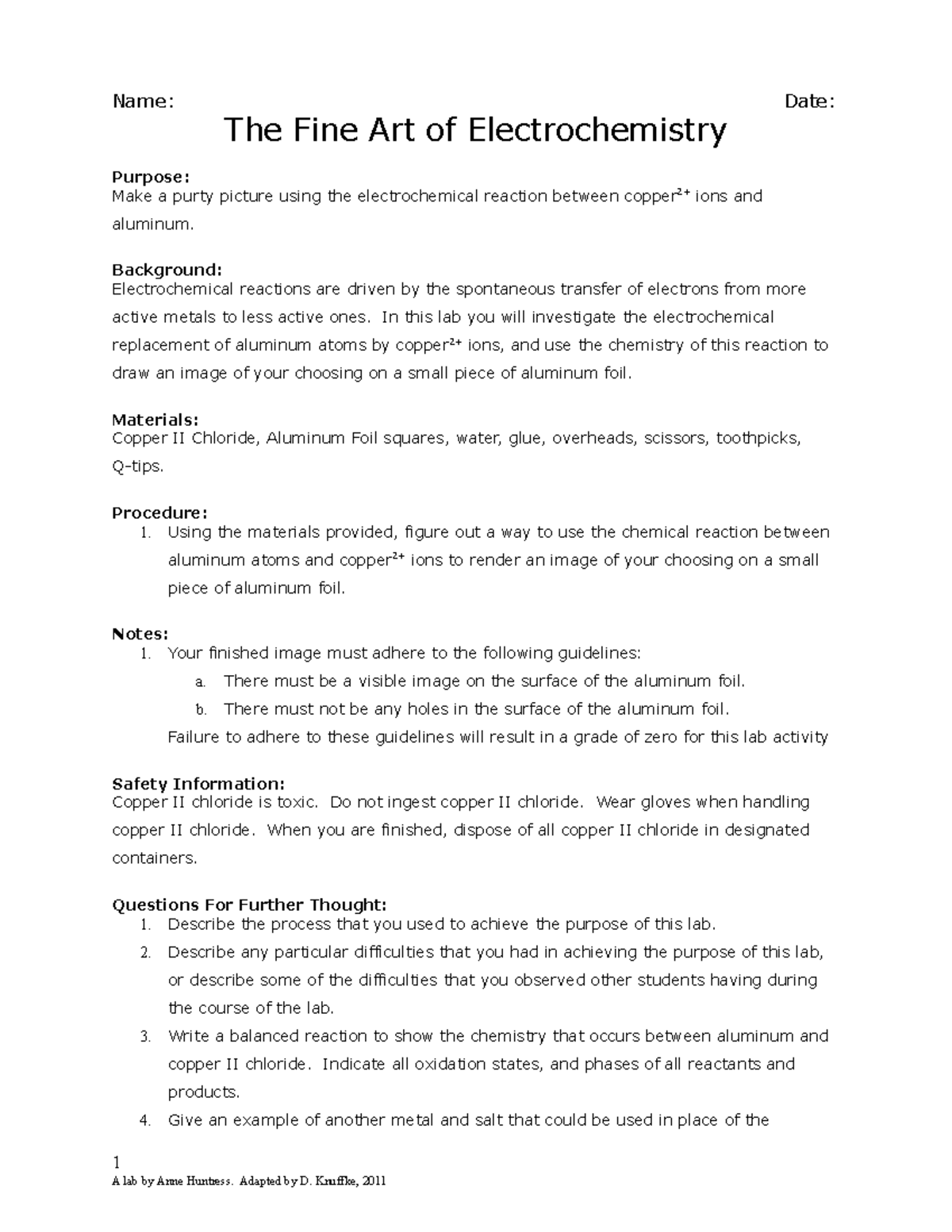 Electrochemical Art lab Name Date The Fine Art of
