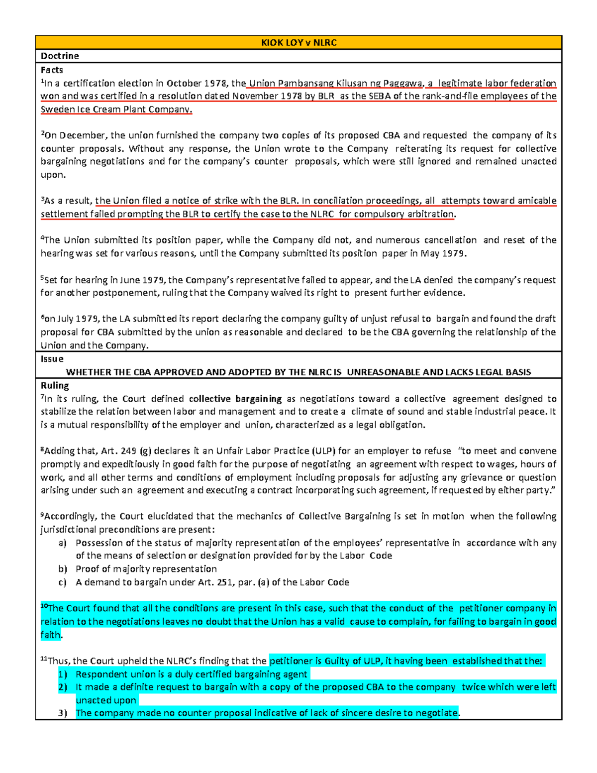 ART 261 265 Cases - Labor - KIOK LOY v NLRC Doctrine Facts 1 In a ...