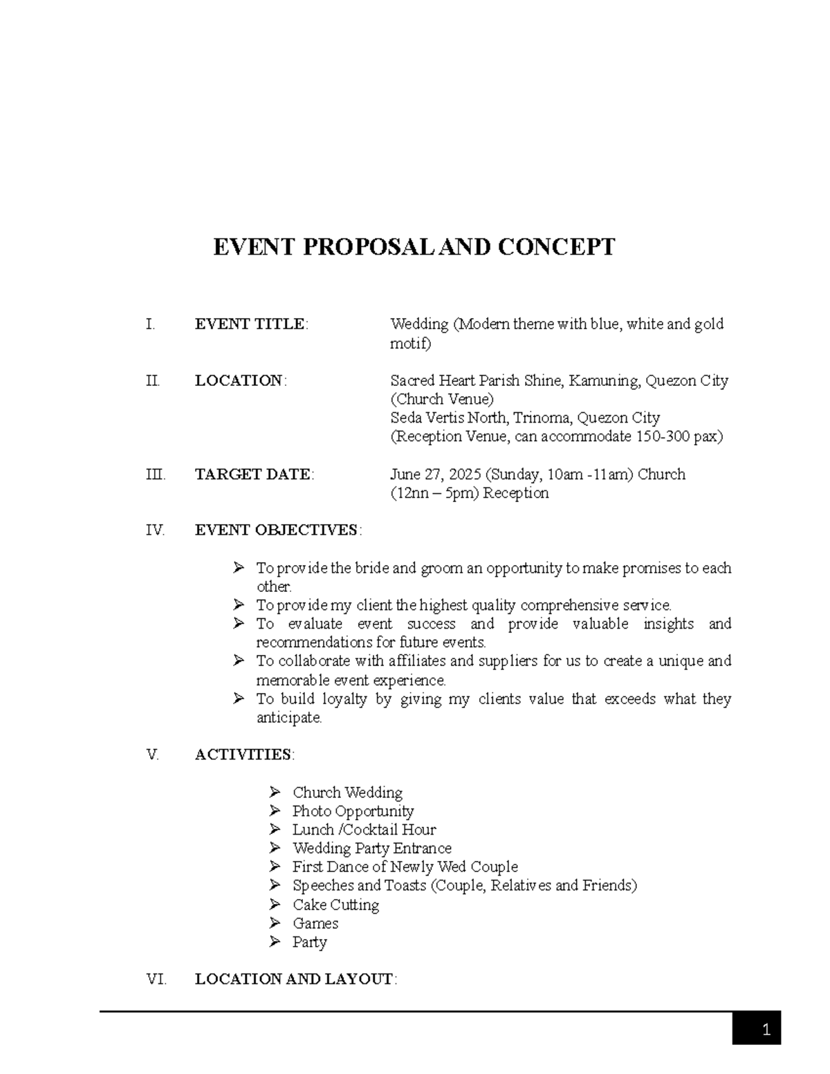 Scribd - 1 EVENT PROPOSAL AND CONCEPT I. EVENT TITLE: Wedding (Modern ...