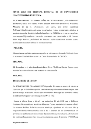 Modelo demanda plena jurisdiccion contencioso administrativo - SEÑOR JUEZ  DEL TRIBUNAL DISTRITAL DE - Studocu