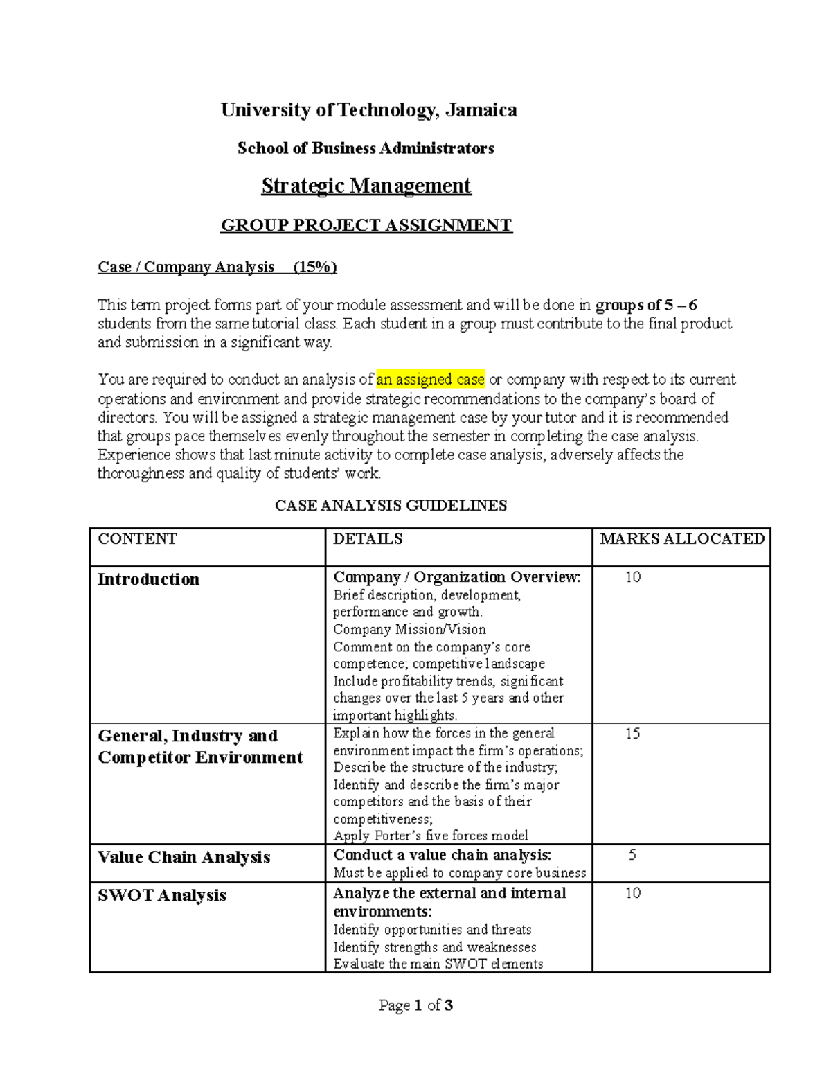 Group Final Project Case Analysis Guidelines - All Semester ...
