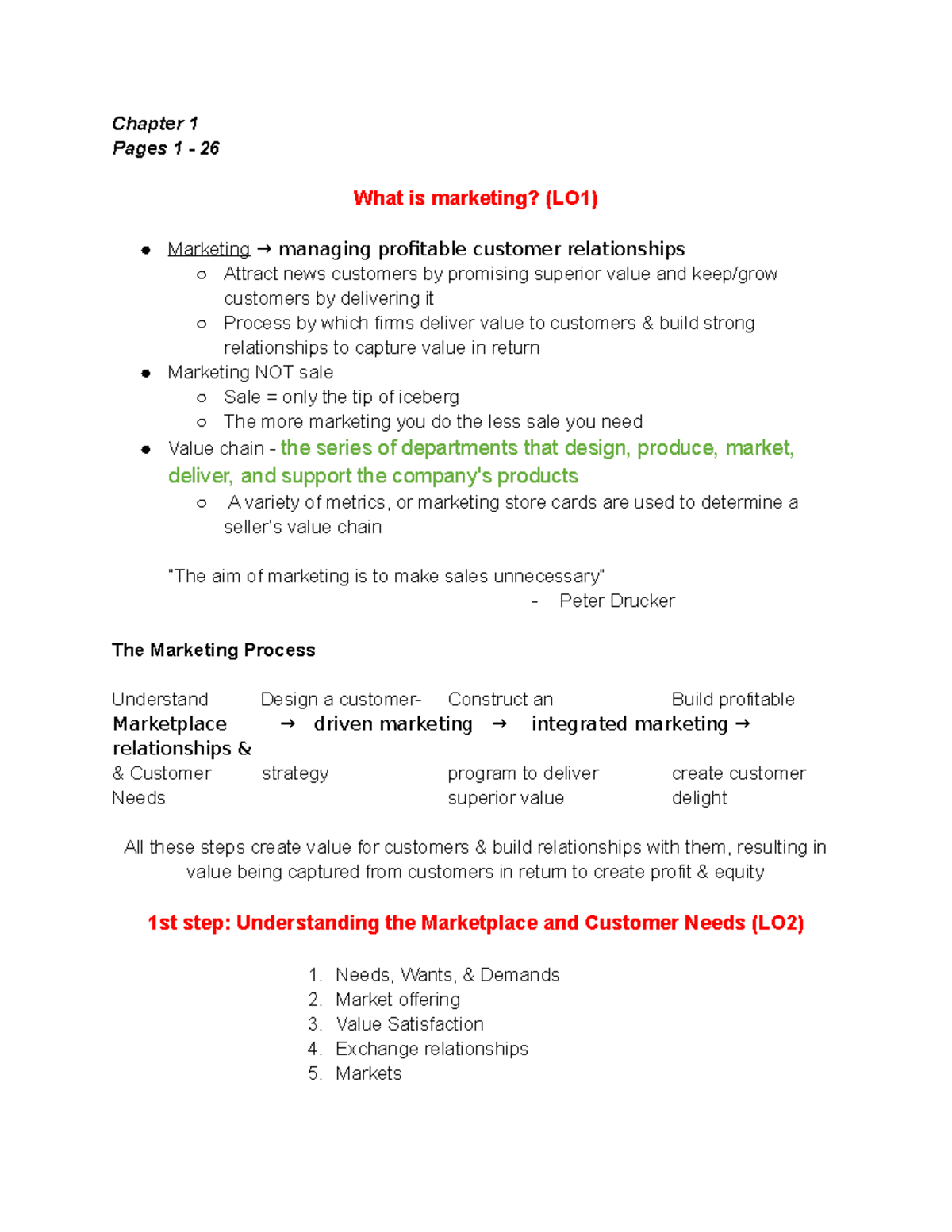 MARK CH 1 - Lecture notes 1 - Chapter 1 Pages 1 26 What is marketing ...