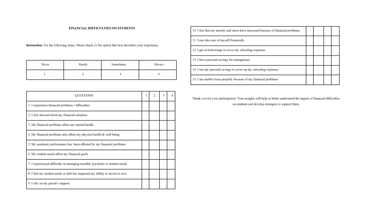 Dfgdfgd - fgdfgdfg - FINANCIAL DIFFICULTIES ON STUDENTS Instruction ...