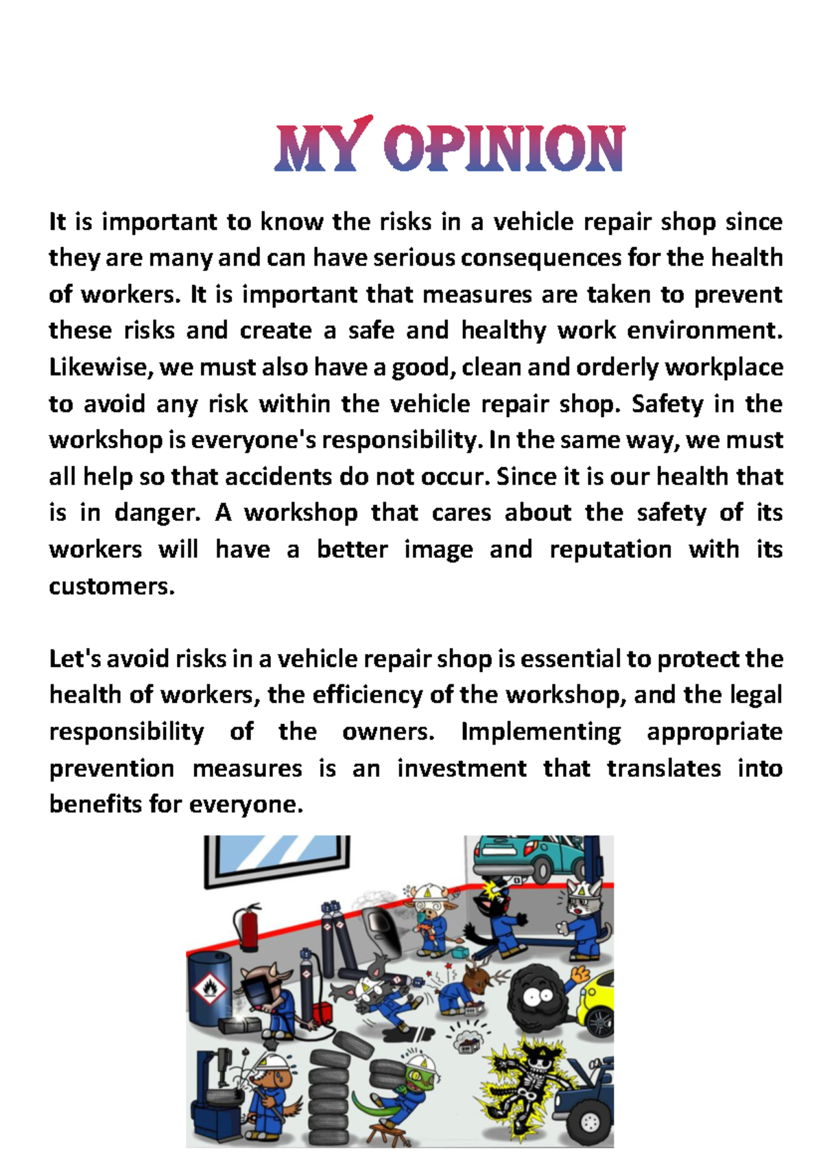 MY Opinion Main risks in a vehicle repair workshop - It is important to