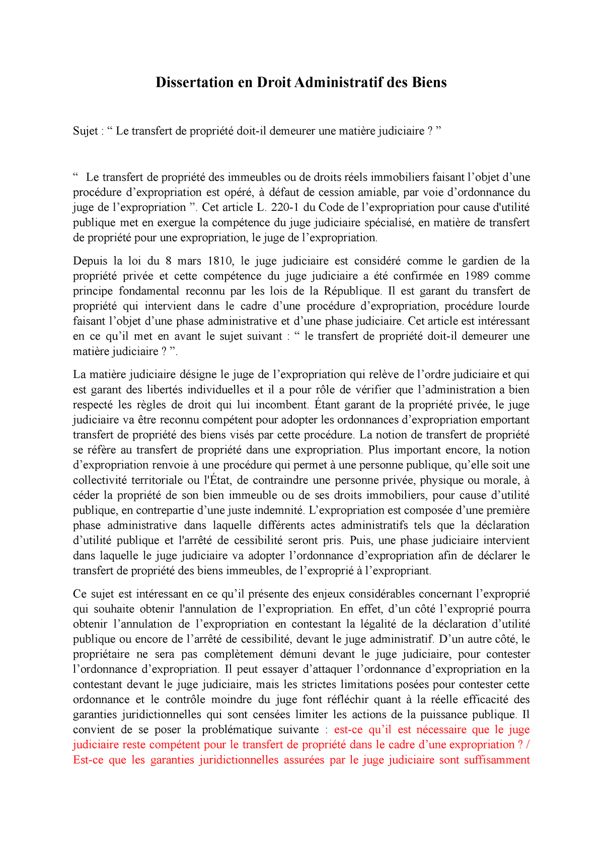 exemple de dissertation juridique en droit administratif