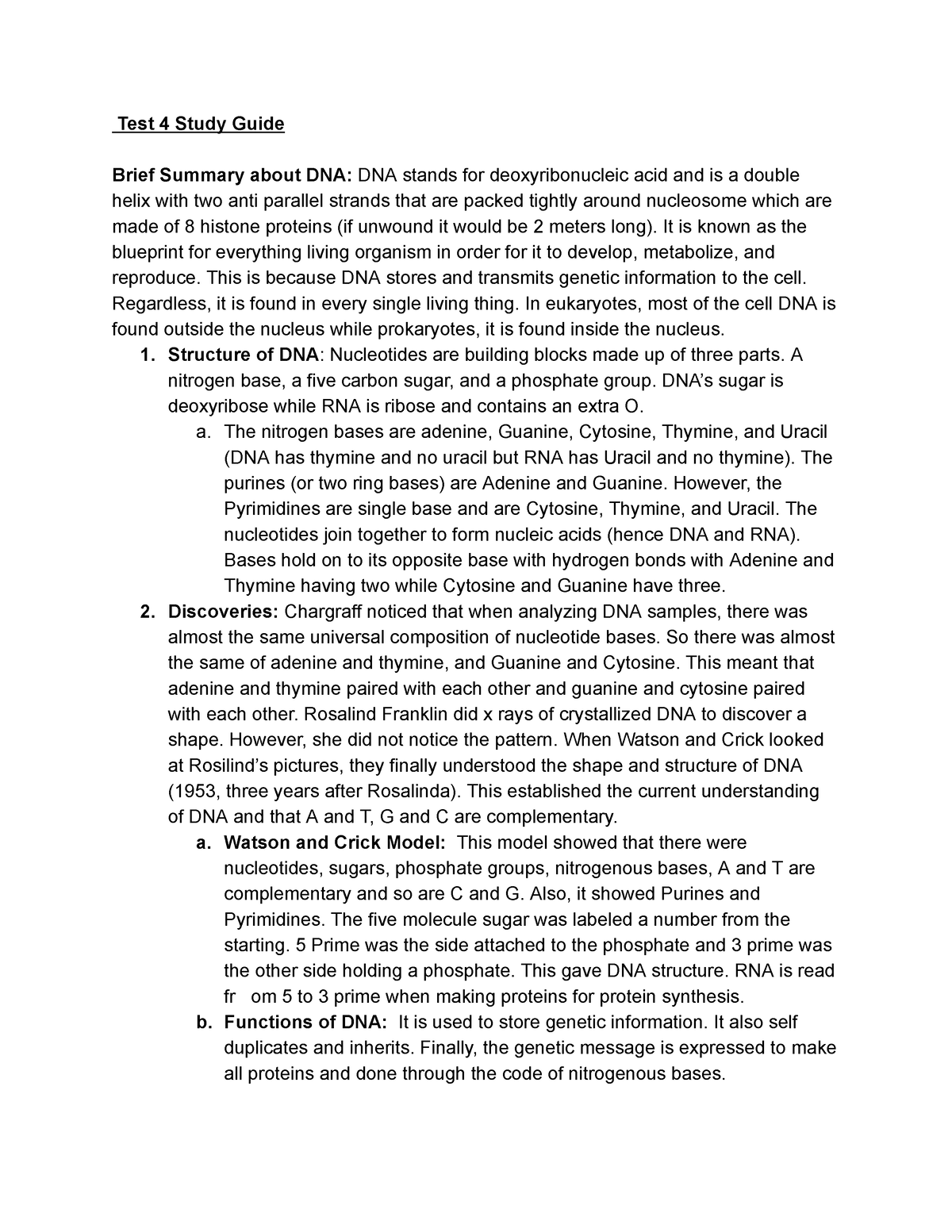 Copy Of Test 4 DNA - Google Docs - Test 4 Study Guide Brief Summary ...