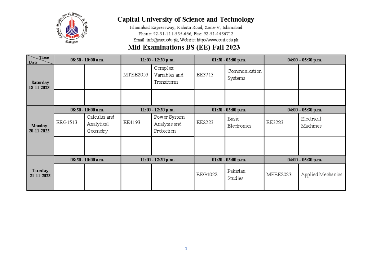 BS EE Mid Exam Fall 2023 Ehdh Capital University of Science and