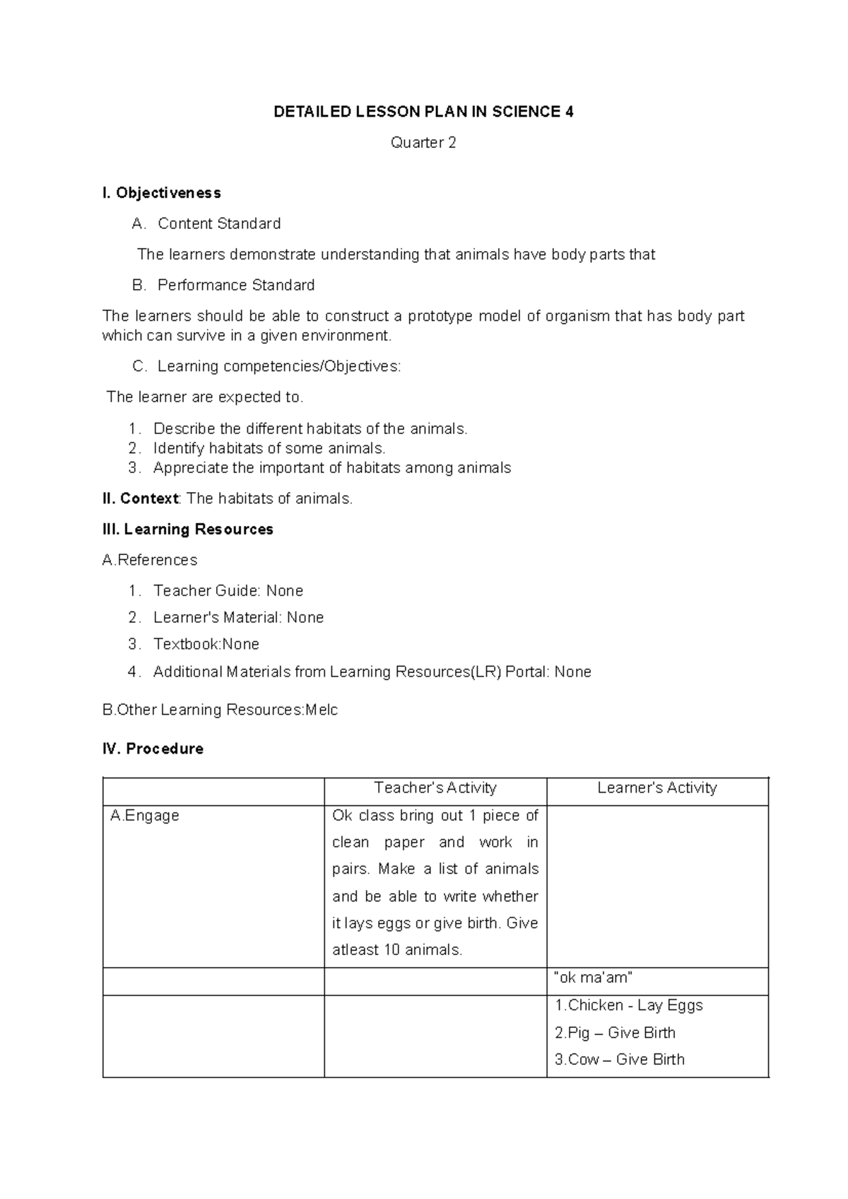 Sci - AjajJja - DETAILED LESSON PLAN IN SCIENCE 4 Quarter 2 I ...