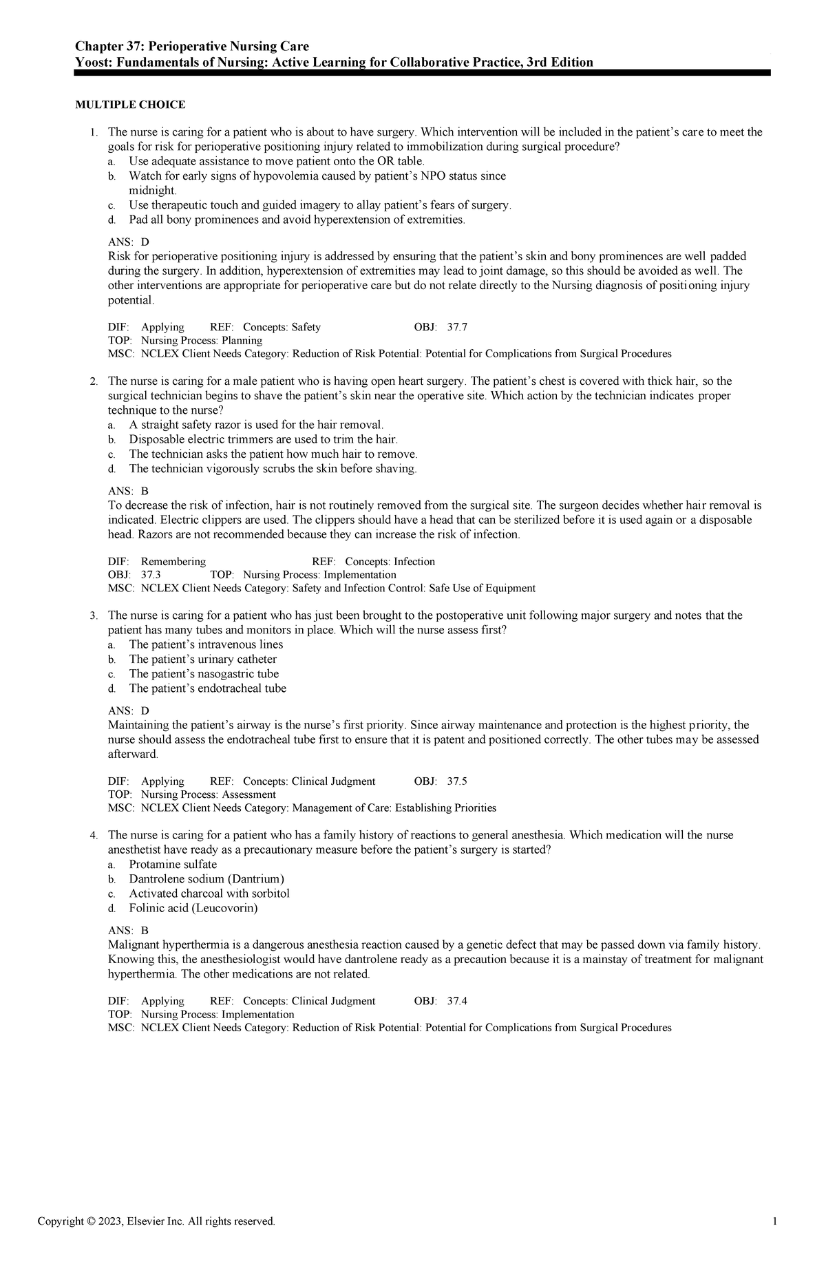 Exam View - Chapter 37 - Adaptive Quiz - Chapter 37: Perioperative ...