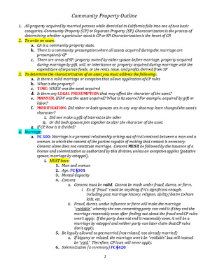 Barbri Approach to CP - Summary Community Property - Law 522 - Studocu