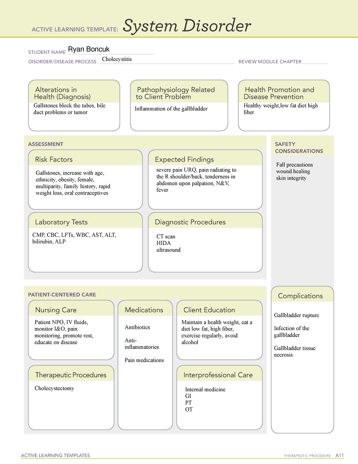 Cholecystitis - ATI Template - ACTIVE LEARNING TEMPLATES TherapeuTic ...