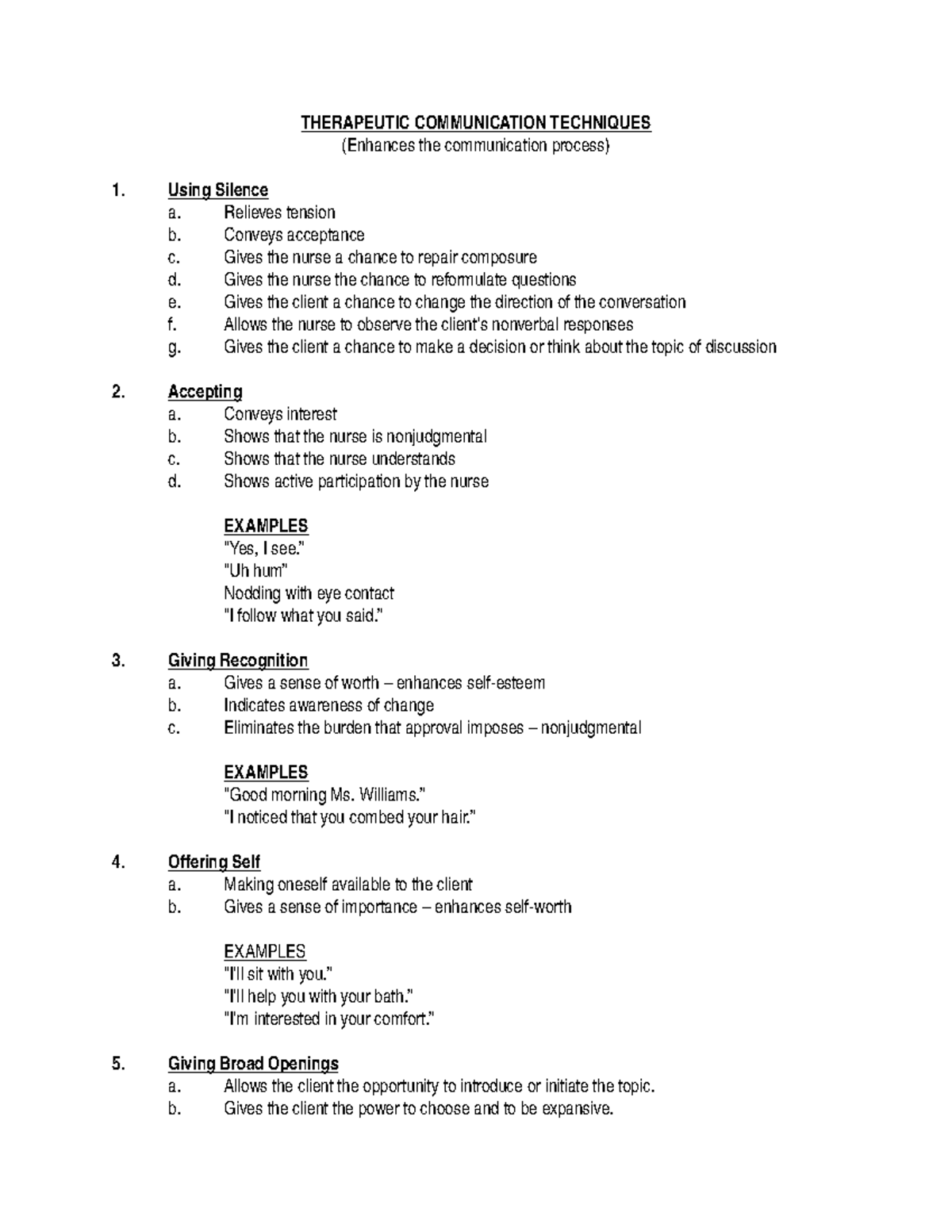 Therapeutic Communication Techiques ver05012019 - THERAPEUTIC ...